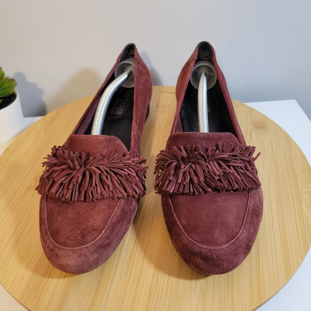 ADAM TUCKER x ME TOO Marcela ruby suede fringe slip on loafer flats